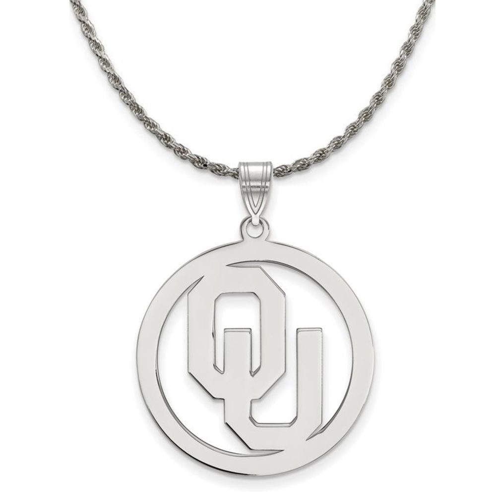 Sterling Silver U. of Oklahoma Large Circle Pendant Necklace - 26 In